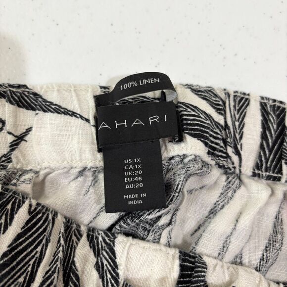 Tahari 100% LINEN Shorts Women 1X Black White Palm Leaves Tropical Resort Beachy - Picture 4 of 8